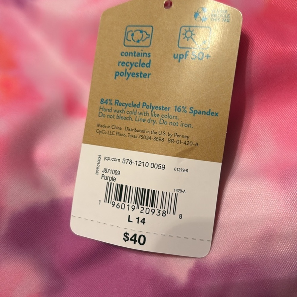 NWT Thereabouts Girls' Purple Tie-Dye Rash Guard 2 Pc Bathing Suit Set Size 14 - Picture 9 of 10